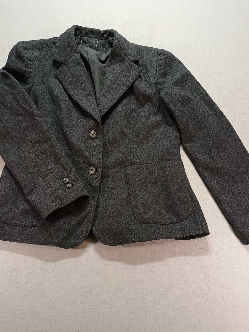 Gray Wool Blend Tailored Blazer Jacket Patch Pockets Medium, vintage old money - Picture 2 of 9